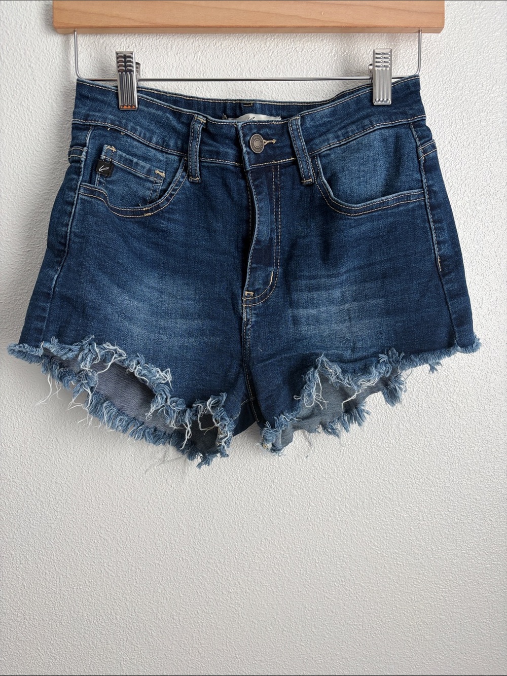 KanCan Frayed Hem High-Rise Women's Shorts - Blue